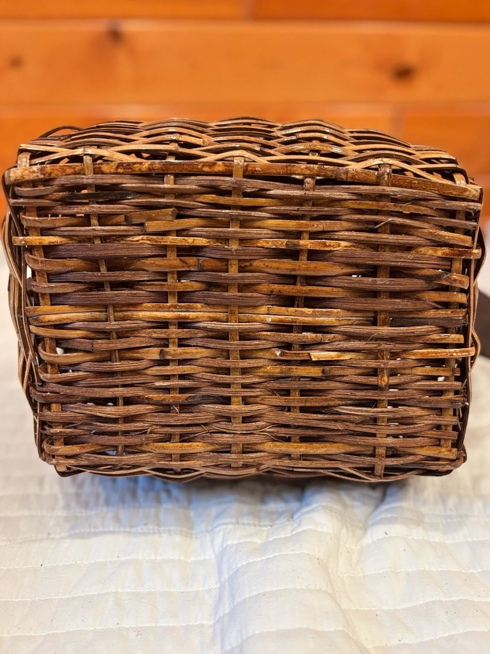 Vintage Wicker Fishing Creel Basket Leather Trim Shoulder Strap Cottagecore
